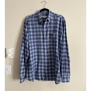Peter Millar Crown Logo Mens Large Plaid Flannel‎ Cotton Lightweight Blue Preppy
